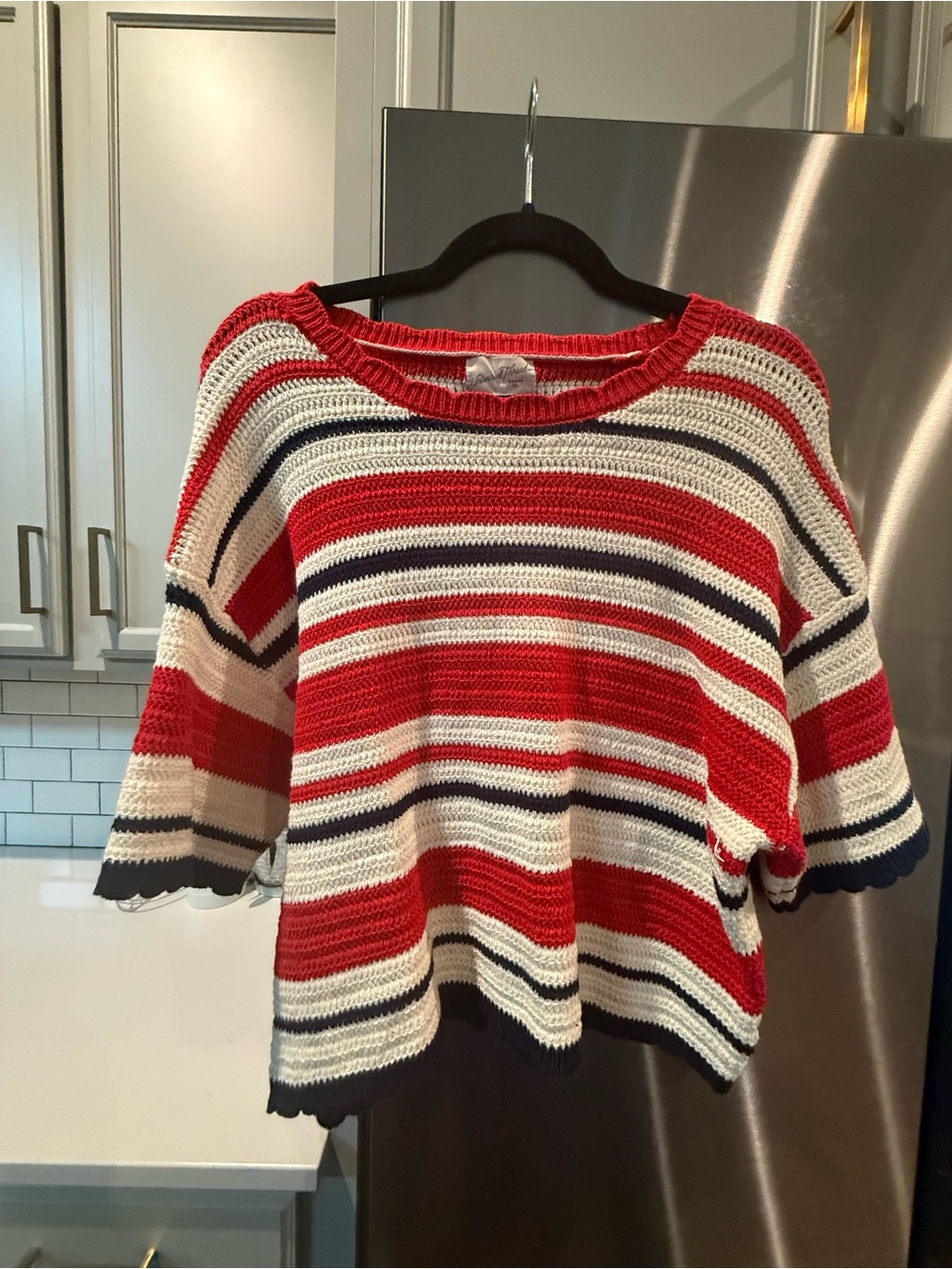 Aritzia Red, White & Navy Striped Crochet Sweater